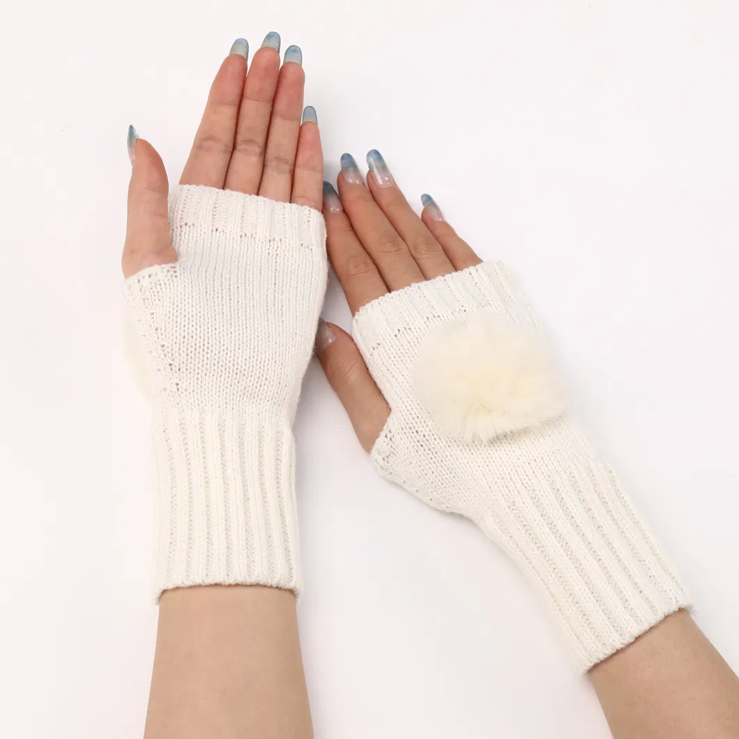 Autumn and Winter Female Short Fashion Knitting Wool Open-Finger Anti-Cold Warm Gloves