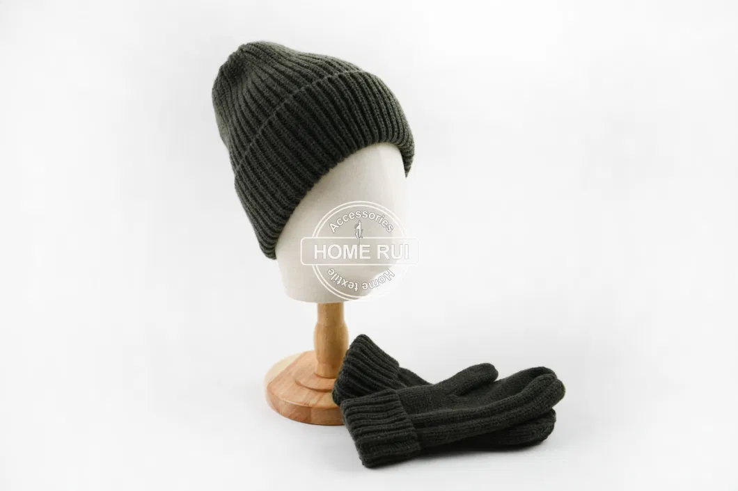 2023 Designer Cozy Thermal Chunky Soft Fisherman All Over Print Custom Logo Knit Beanie Hats and Mittens