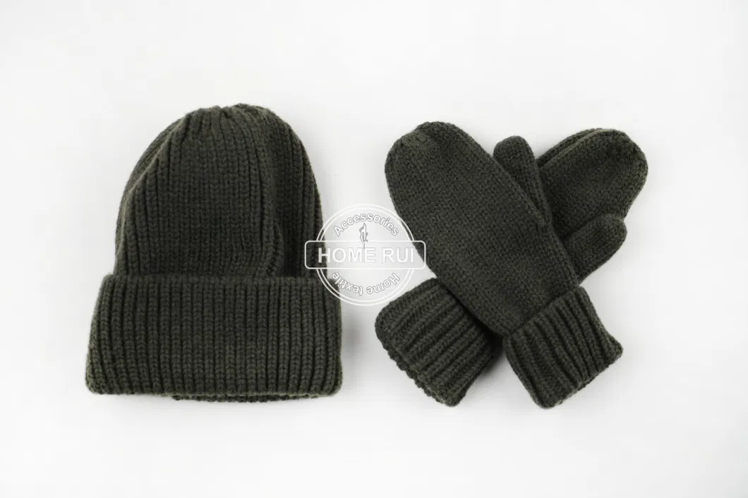 2023 Designer Cozy Thermal Chunky Soft Fisherman All Over Print Custom Logo Knit Beanie Hats and Mittens