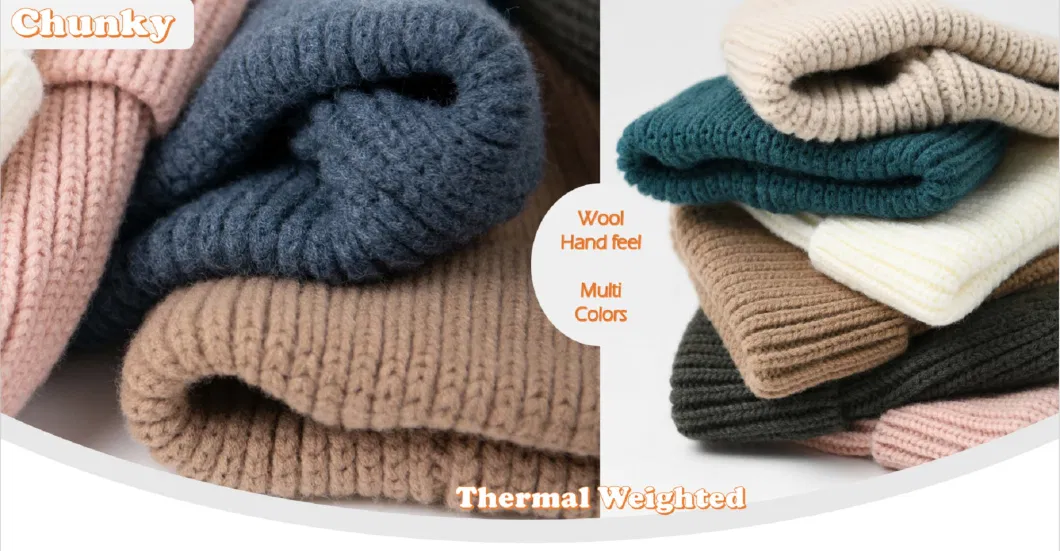 High Quality Wool Soft Thermal Winter Knitted Wholesale Chunky Custom Logo Fisherman Beanie Hats and Mittens