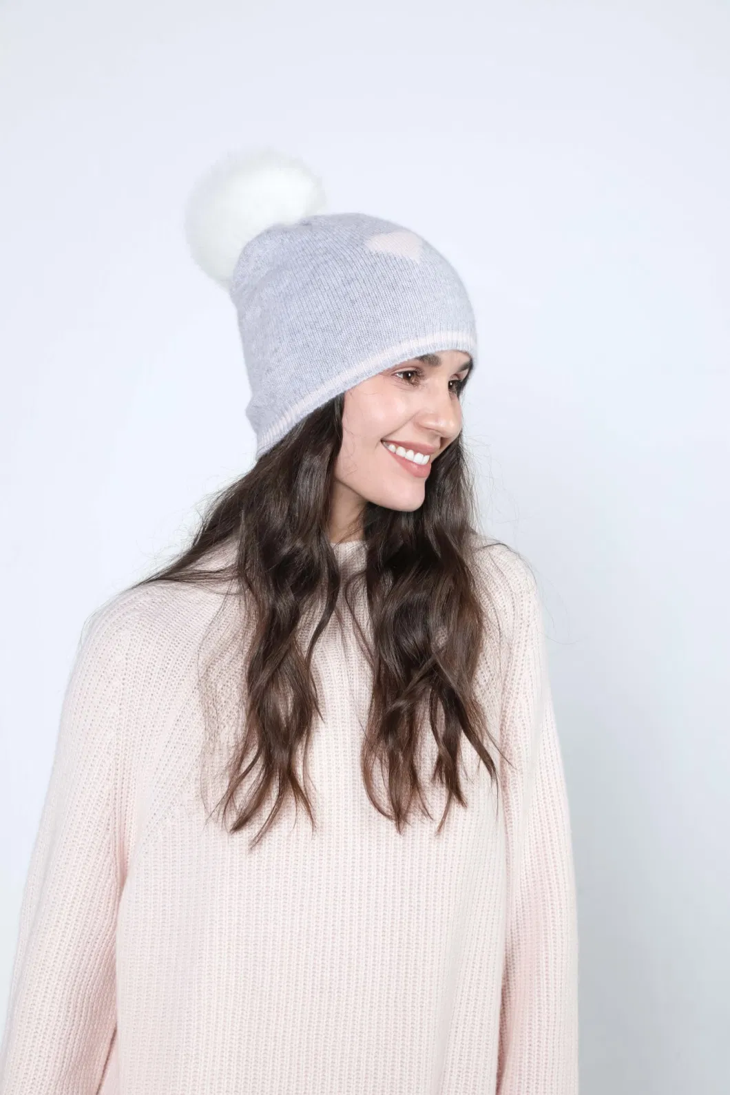 Ladies Fashion Knitted Love POM POM Cashmere Beanie/Hat