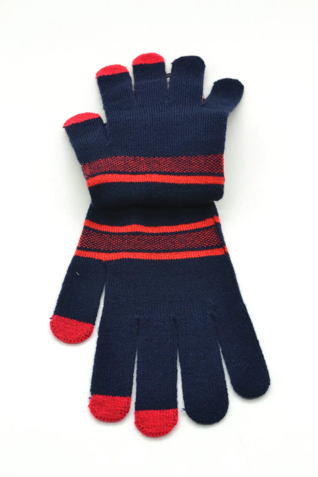 Custom Ladies 100% Acrylic Full Finger Jacquard Navy Blue Adults Warm Winter Touch Screen Knit Gloves