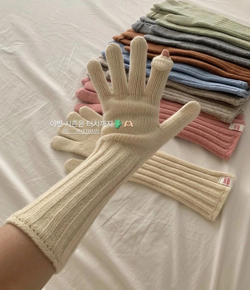 Solid Color Knitted Female Winter Wool Split Finger Open Finger Touch Screen Anti-Cold Cycling Warm Gloves