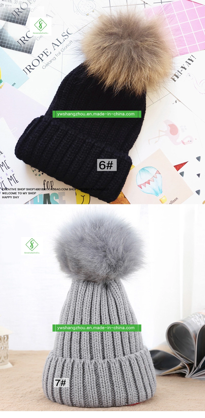 New Handmade Raccoon Fur Pompoms Fashion Lady Knitted POM Hat