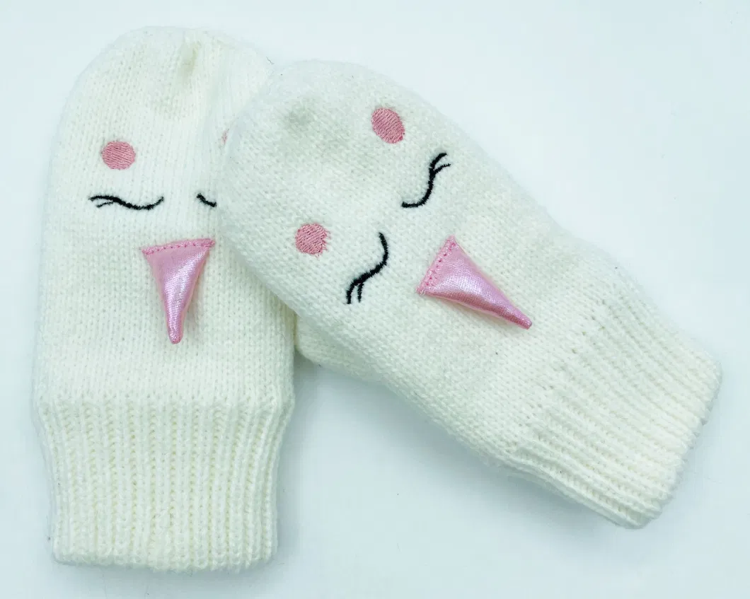 White acrylic Knit Robot Unicorn Pattern Kids Gloves Mitten