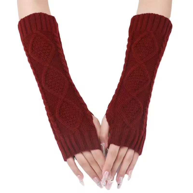 New Style Jacquard Diamond Long Arm Warmers Knit Long Sleeve Fingerless Mittens Gloves