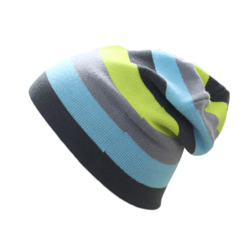 Wholesale Custom 100% Acrylic Adjustable Knitted Toques Colorful Striped Winter Beanie Hat Knit