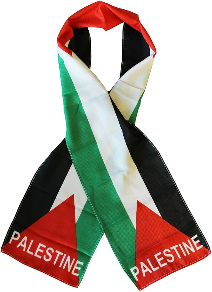 Fast-Delivery Palestine Silk 100% Acrylic Knitted Jacquard Woven Palestinian Country Flag Scarf Scarve Soccer Sports Custom Logo Personalized Printed Design