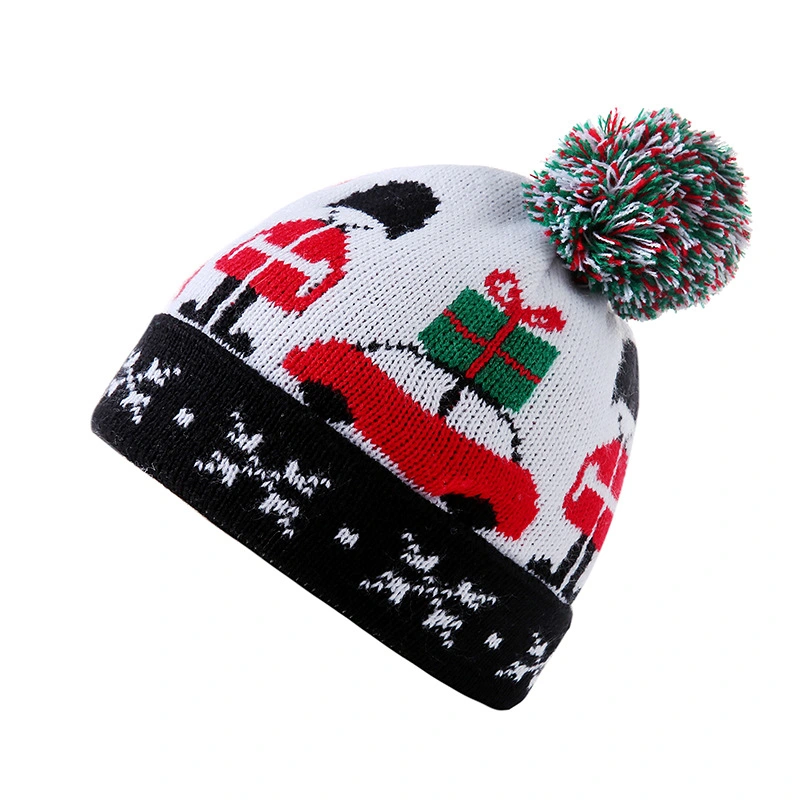 Christmas Knitted Beanies Elf Knitted Hat Knitted Santa Hat Winter Crochet Santa Hat Christmas Santa Beanie Hat with Pompom for Adult Teens