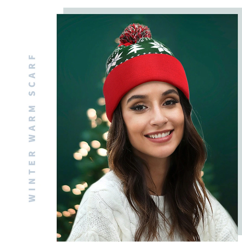 Christmas Jacquard Hairball Knitted Hat Wool
