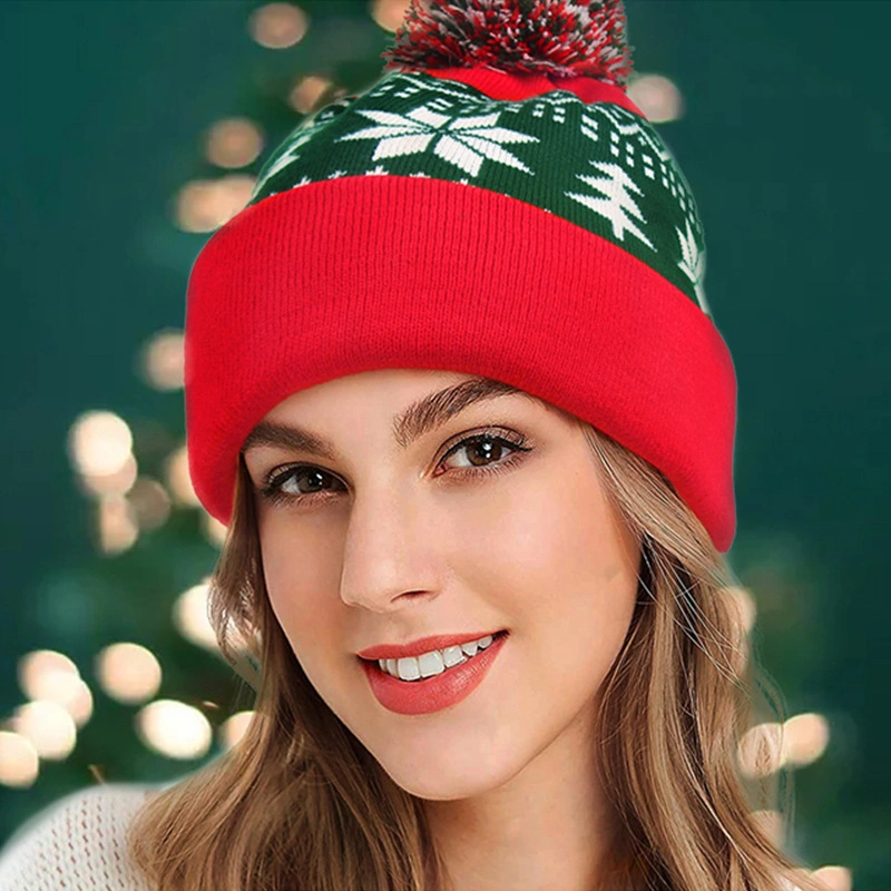 Christmas Jacquard Hairball Knitted Hat Wool