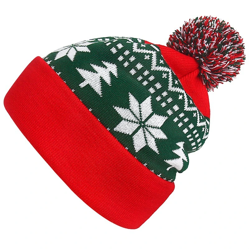 Christmas Jacquard Hairball Knitted Hat Wool