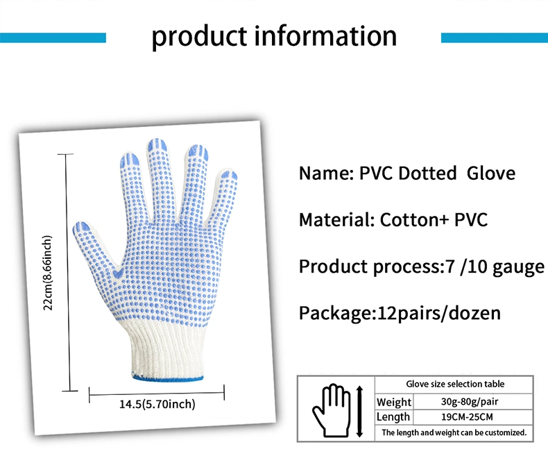 China Wholesale PVC Dotted/Dots Safety/Work/Labor Glove Industrial/Construction/Working Guantes Cotton Knitted Gloves