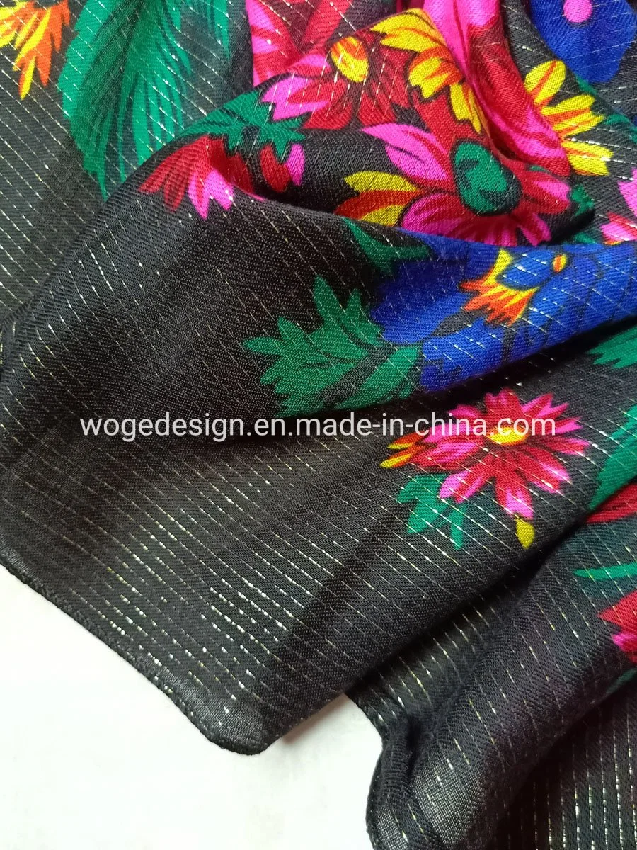 Wogedesign Manufacturer Hot Sold Large Scarves Wrap Neckwears Floral Print Lady Acrylic Square Shiny Lurex Shimmer Russian Shawl