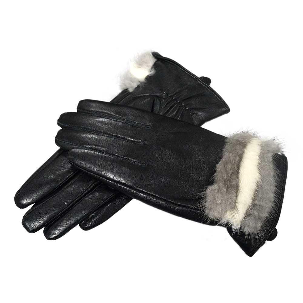 Women Sheepskin Leather Gloves Winter Full Finger Glove Windproof Driving Dressing Gloves