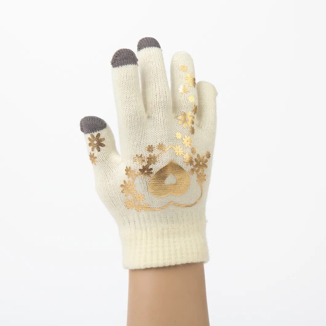 Fashion Printing Logo Winter Knitted Gloves for Women