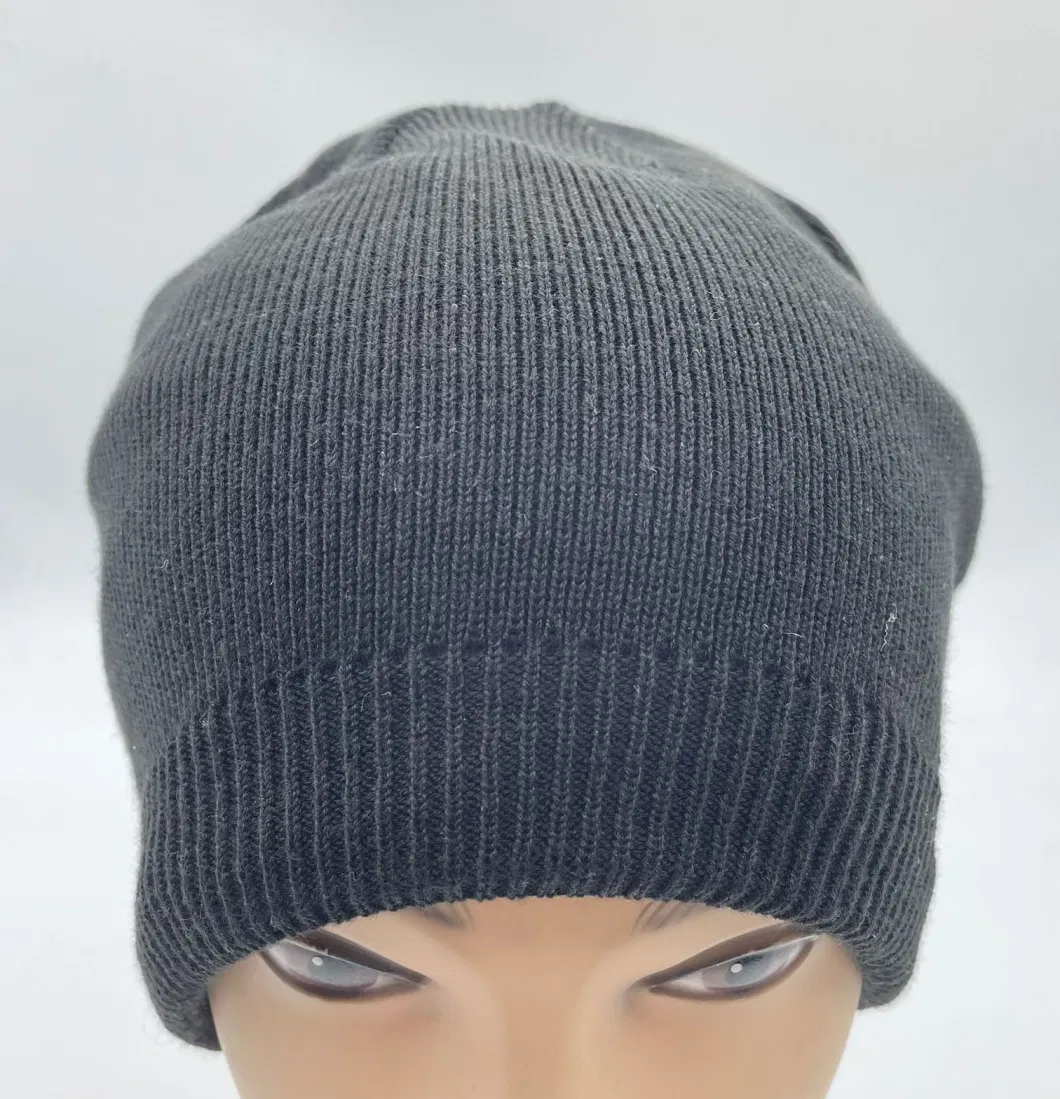 Black Waterproof Acrylic Knit Fleece Lining Winter Hats