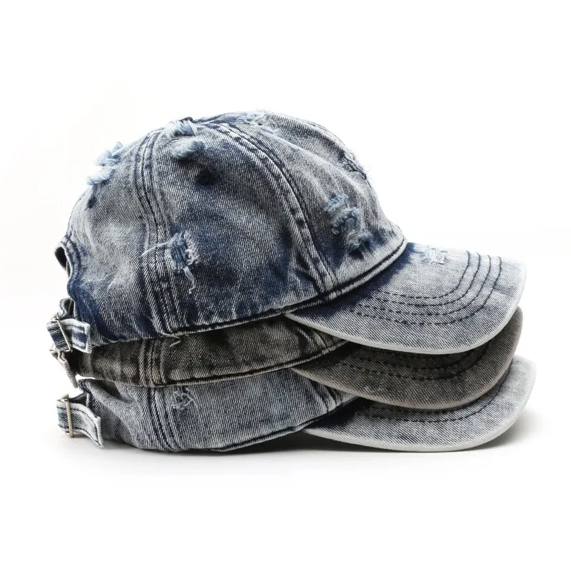 Personalized Custom Jean Hats Washed Distressed 100% Cotton 6 Panel Embroidered Bill Old Cowboy Baseball Cap