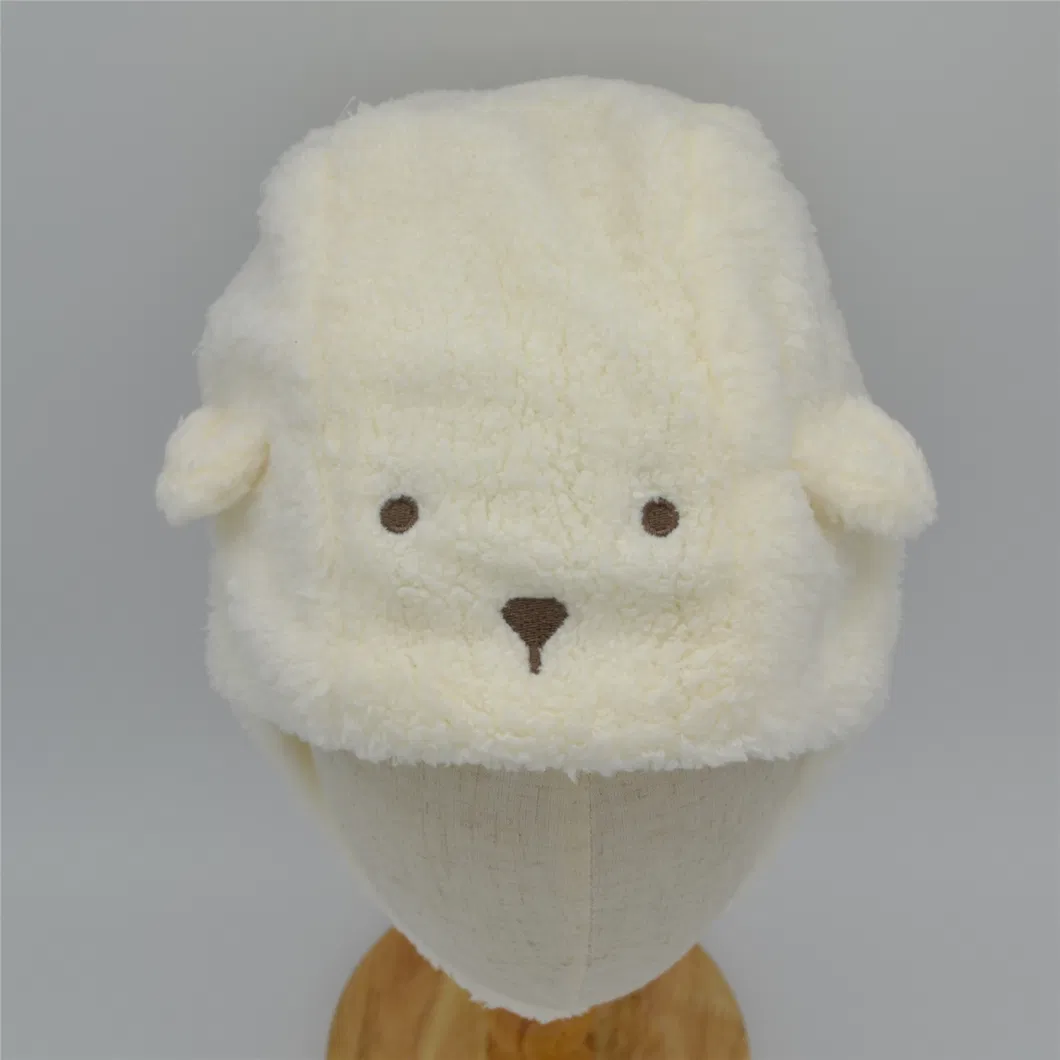 100% Polyester Winter Polar Fleece Lovely Ear Protection Unisex White Dog Warm Kids Velcro Cap Hat