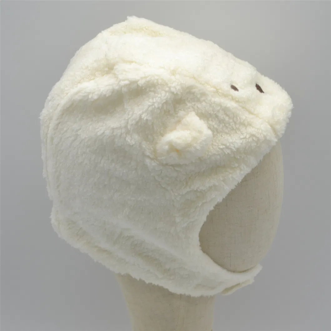 100% Polyester Winter Polar Fleece Lovely Ear Protection Unisex White Dog Warm Kids Velcro Cap Hat