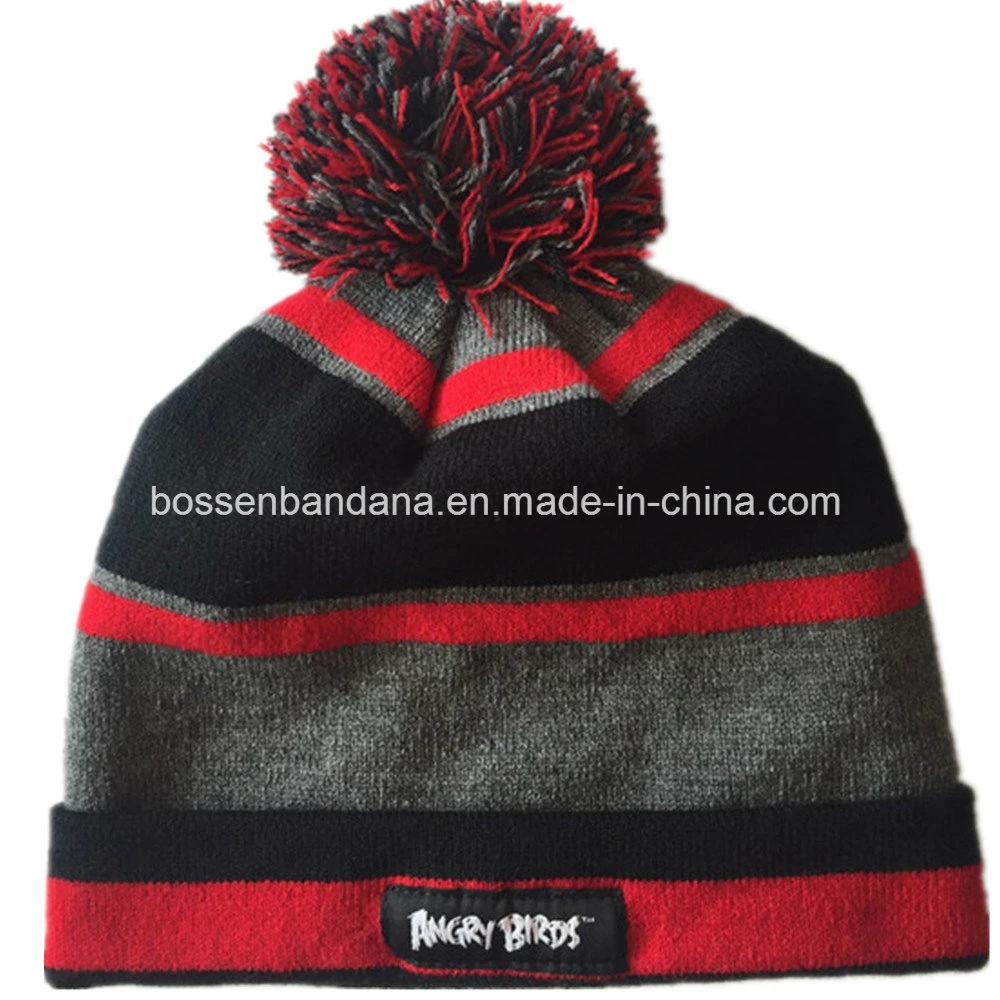 Factory Produce Customized Stripe Jacquard POM POM Winter Knit Ski Hat