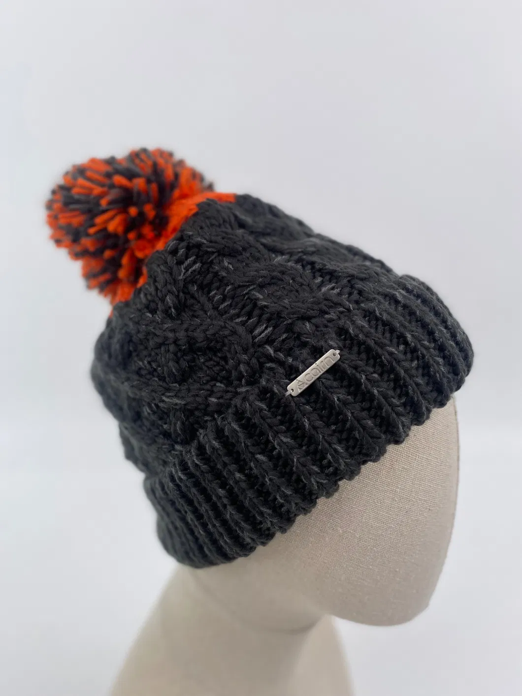 Quality Customized Brand Melange Yarn with Pompom Stretch Knitted Hat