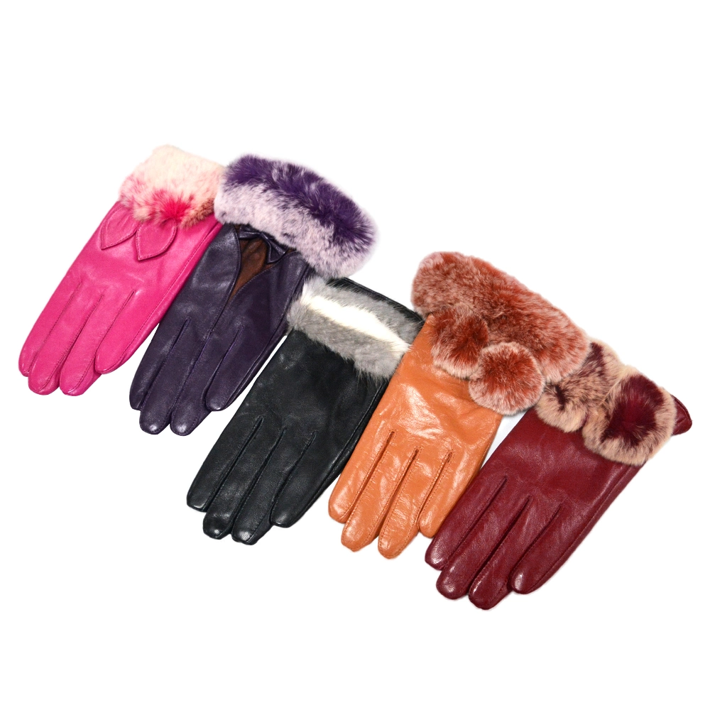 Women Sheepskin Leather Gloves Winter Full Finger Glove Windproof Driving Dressing Gloves