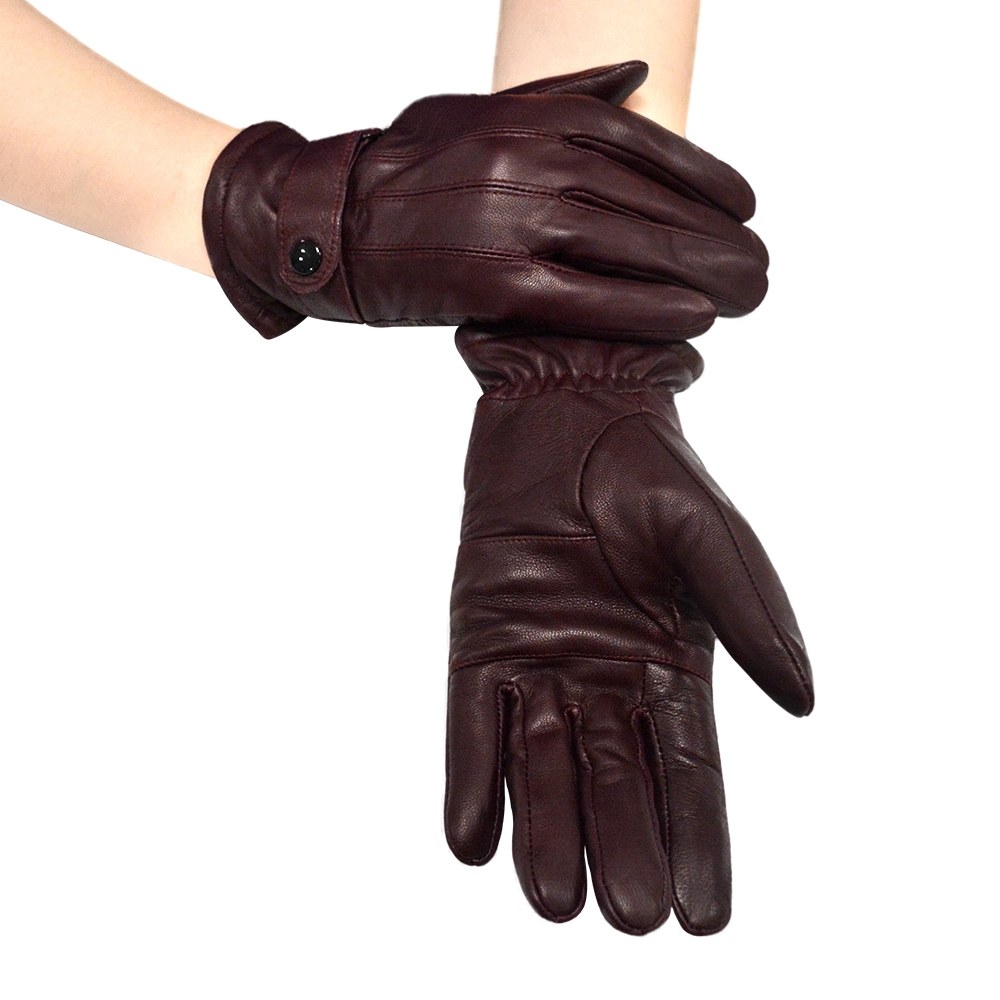 Maroon Sheepskin Winter Gloves Touch Screen Women Leather Gloves Windproof Warm Mitten