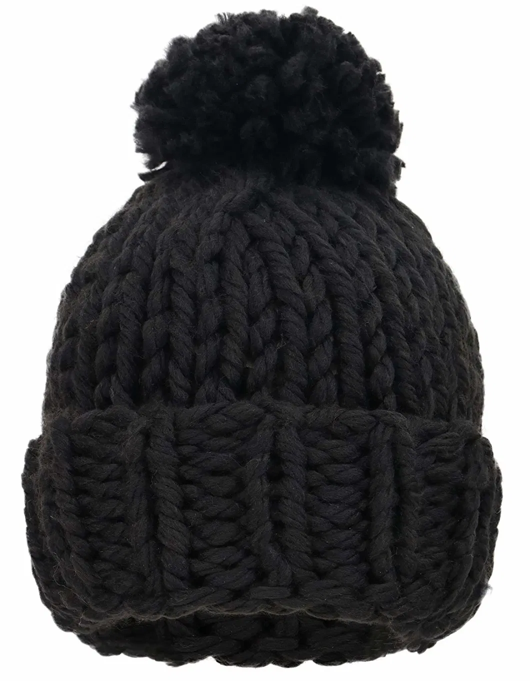 Wholesale Cotton Polyester Soft Warm Comfortable Beanie Chunky Knit Hat with Faux Far POM POM