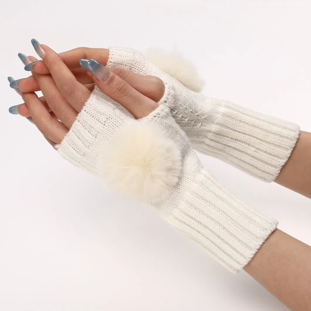 Autumn and Winter Female Short Fashion Knitting Wool Open-Finger Anti-Cold Warm Gloves