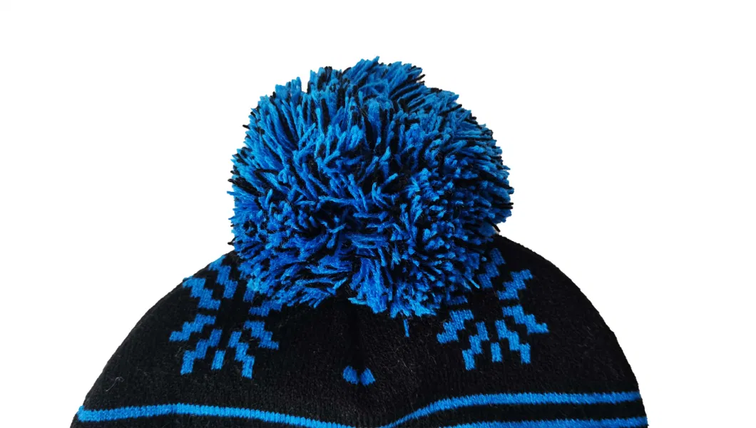 Kid Winter Warm Stylish Embroidery Logo Constrast-Color Pompom Knitted Hat