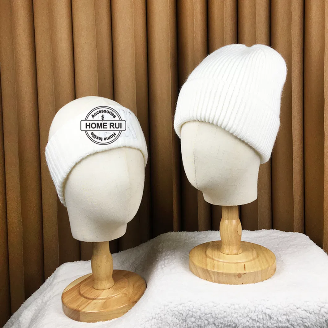 Blank Embroideried Custom Logo Cap for Unisex Women Men Winter Sports White Knitted Skully Hats Ribbed Chunky Knit Warm Beanie