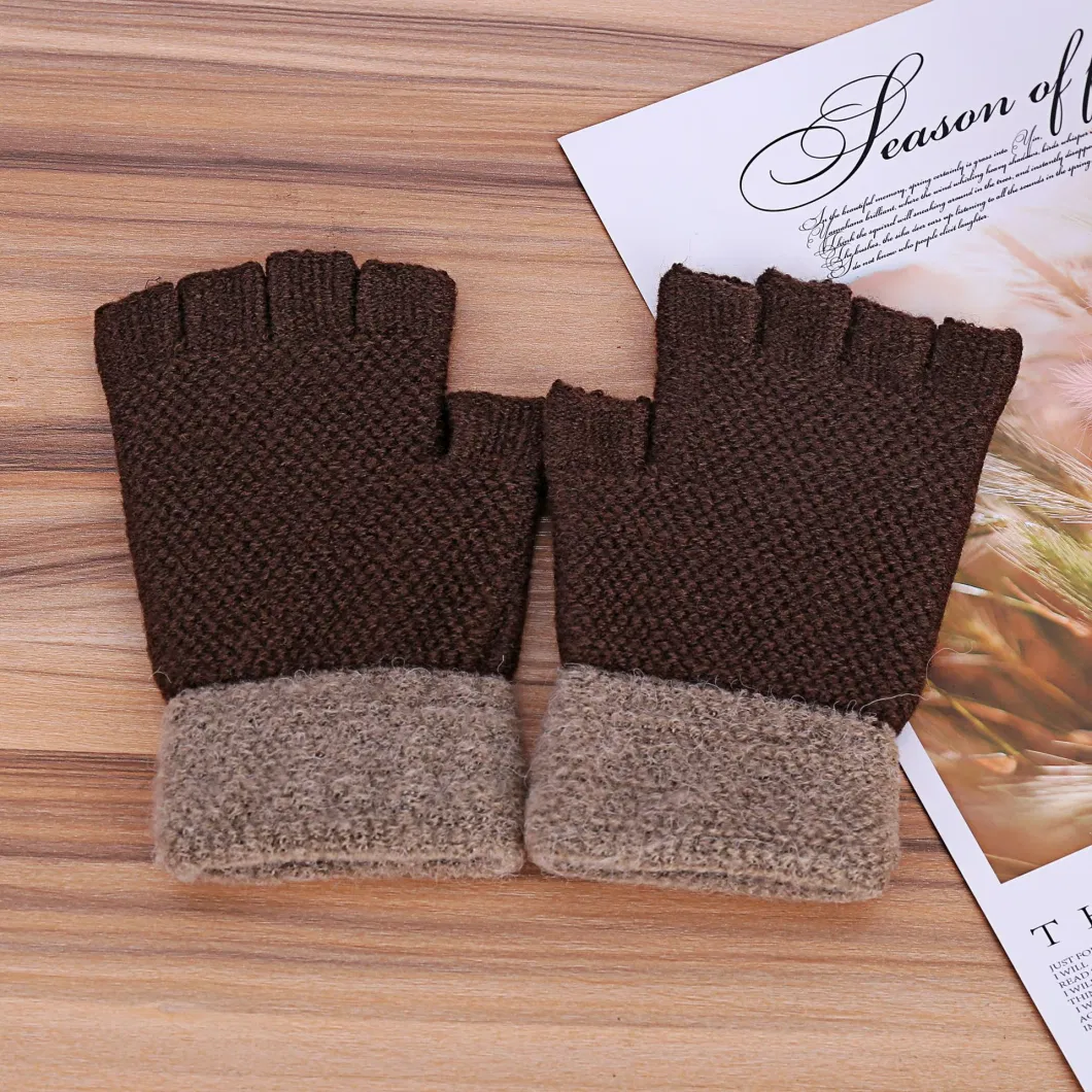 Autumn Winter Men&prime;s Half-Finger Writing Touch-Screen Leakage Thickened Knitted Warm Gloves