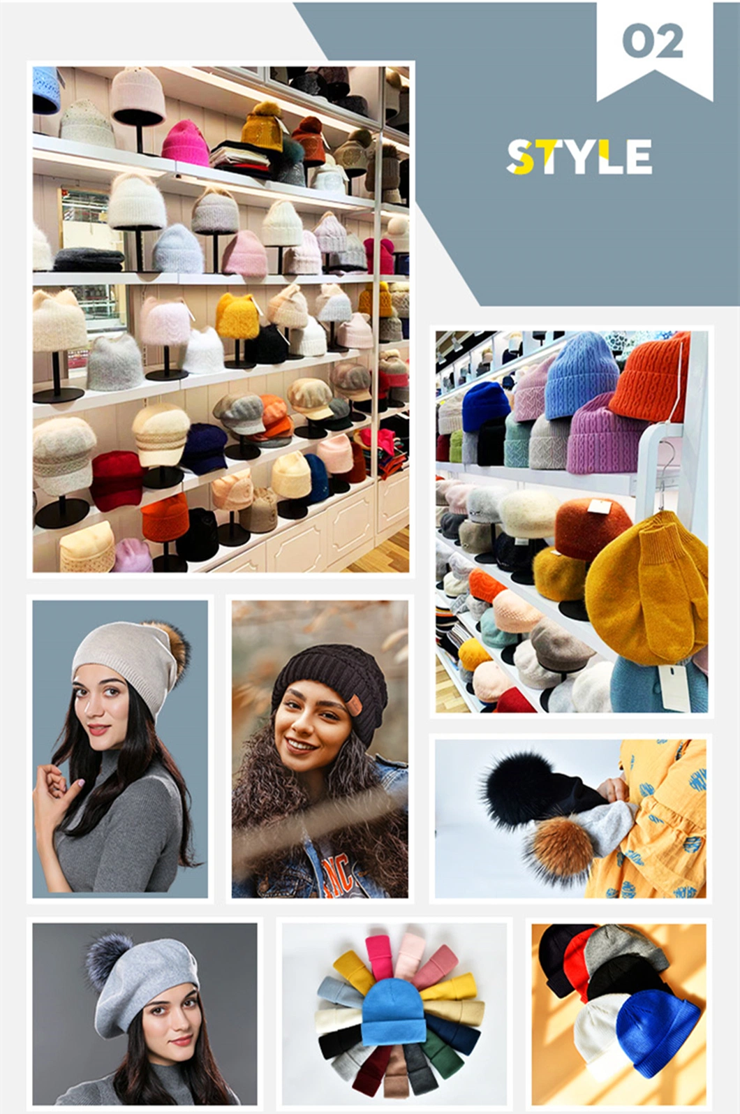 Wholesale Winter Grey Fleece Lining Cuffed Ribbed Crochet Knitted Hat Beanie Hats with POM POM for Women