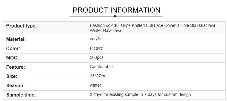 Fashion Colorful Strips Knitted Full Face Cover 3-Hole Ski Balaclava Winter Balaclava