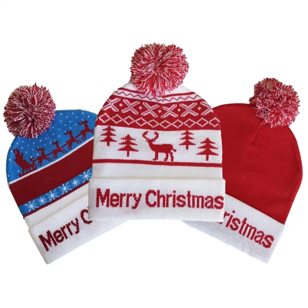 Cheap Adult Knit Bobble Hats Custom Men Acrylic Jacquard Knit Winter Hats with POM POM