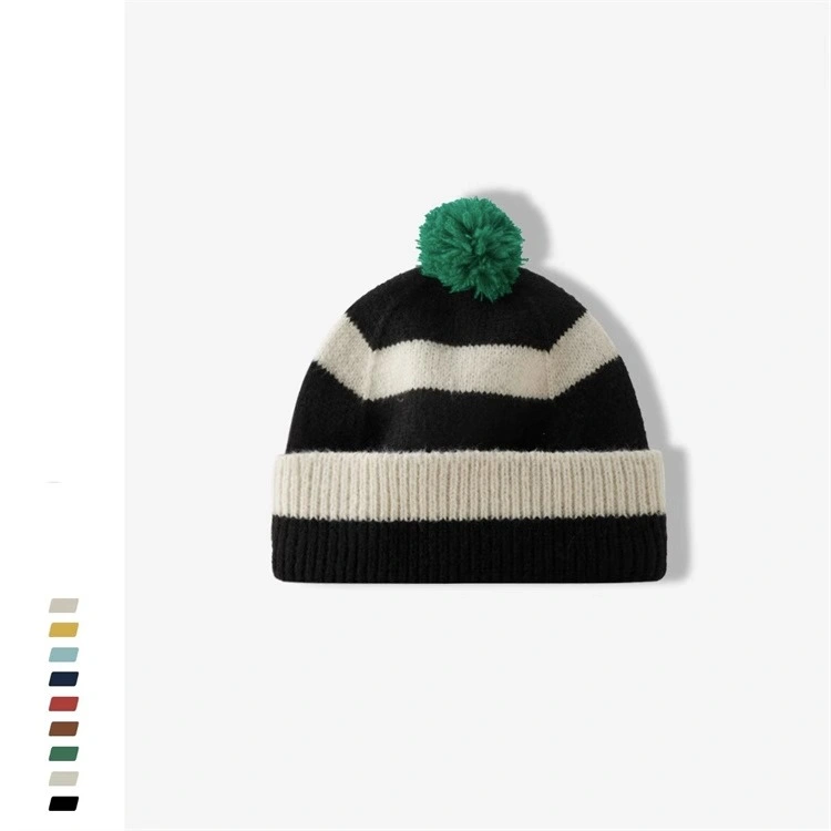 Acrylic High Quality Colourful Winter Jacquard Knitted POM-POM Beanie Hat