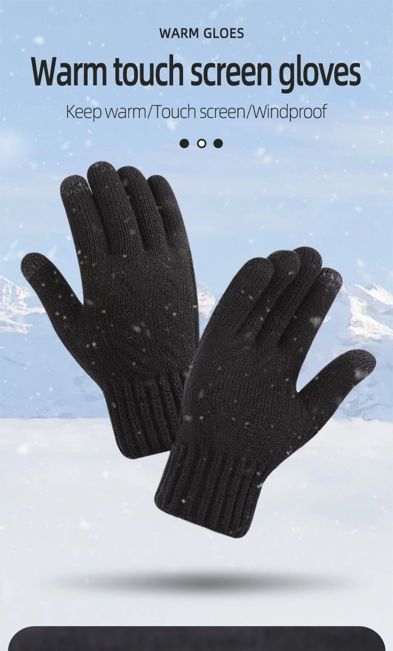 Men&prime; S Double-Thickened Knitted Wool Winter Warm Fingertip Touchscreen Gloves