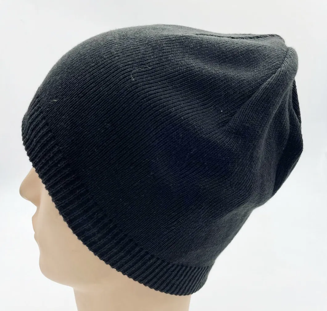 Black Waterproof Acrylic Knit Fleece Lining Winter Hats
