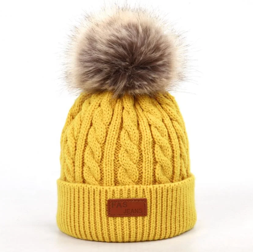 Winter Knit Women Hat Real Raccoon Fur POM POM Womens Girls Warm Fox Knit Beanie Hat