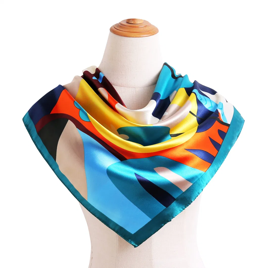 Versatile Fashion Lightweight Women Square Silk Feeling Scarf for Hair Wrapping