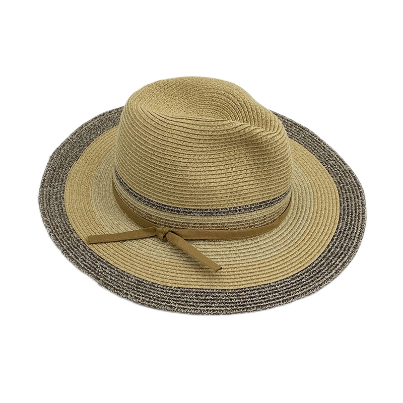 China Manufacturer Plain Dyed One Size Floppy Straw Panama Hat with Bow Knot Decoration