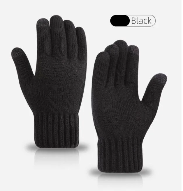 Men&prime; S Double-Thickened Knitted Wool Winter Warm Fingertip Touchscreen Gloves