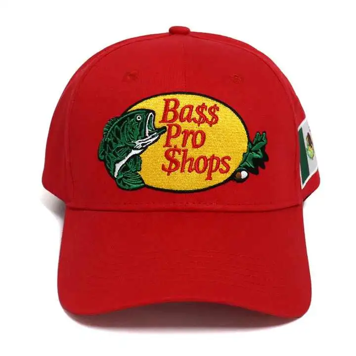 Custom 100% Cotton Red Color 6 Panel Baseball Cap Hat Fish Cap Gorras 3D Embroidered Logo Outdoor Sports Fishing Hats