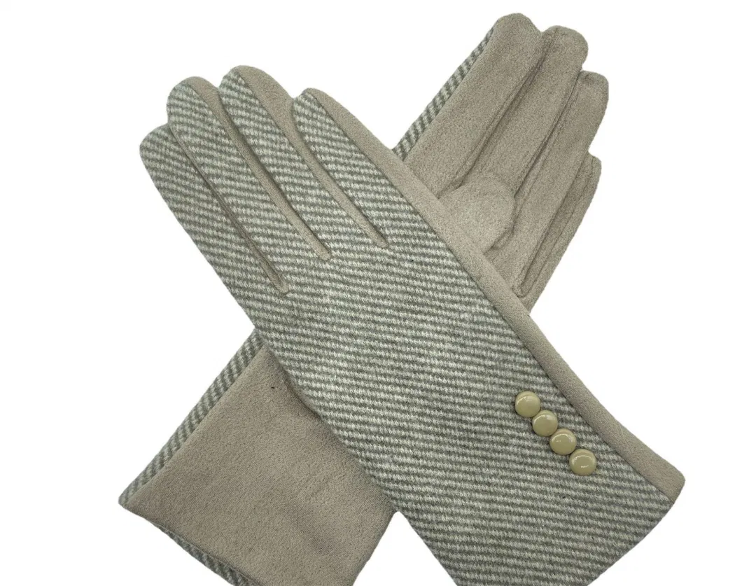 Women Winter Suede Touch Screen Knitted Cloth Twill Buckle Driving Warm Fashion Gloves