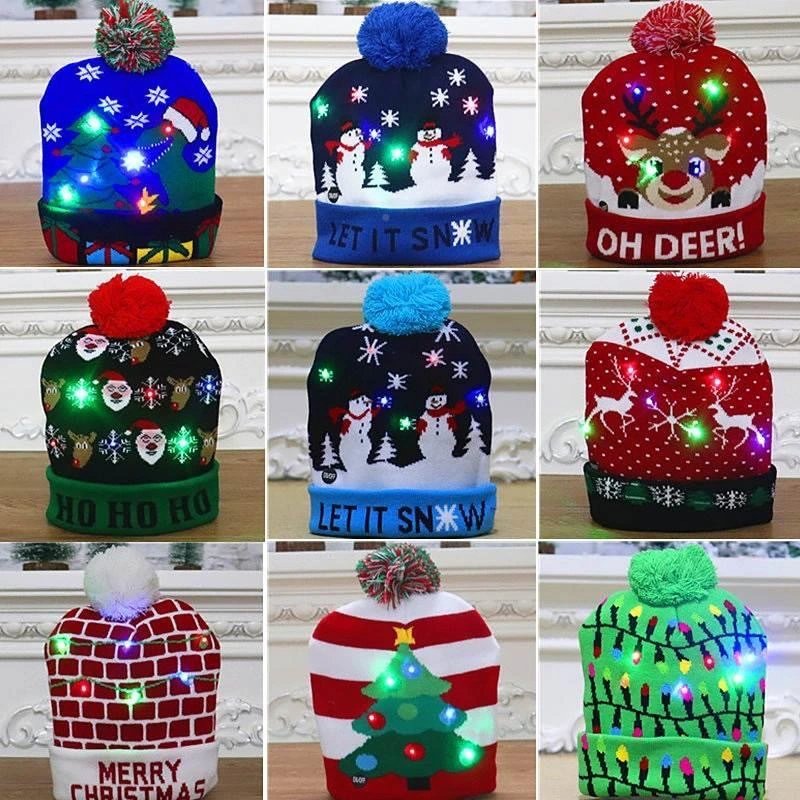 Christmas Knitted Beanies Elf Knitted Hat Knitted Santa Hat Winter Crochet Santa Hat Christmas Santa Beanie Hat with Pompom for Adult Teens