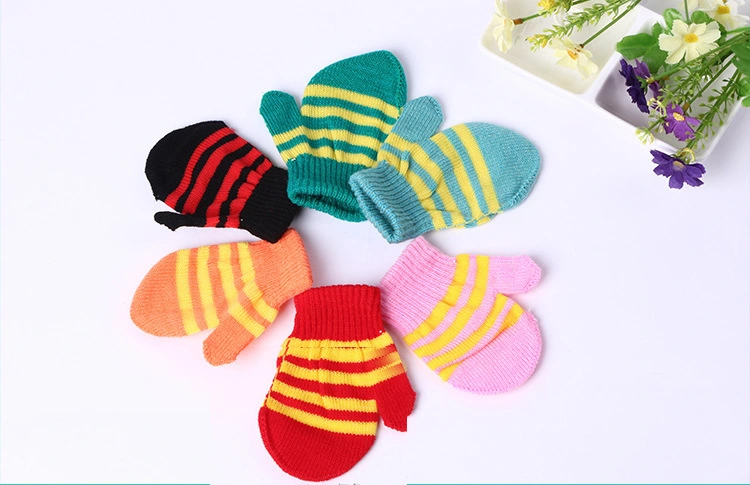 Basic Stripe Winter Warm Knit Magic Mitten Mitt for Kids Kindergarten Children Cheap Low Price