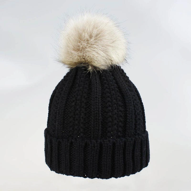 High Quality Black Plain POM POM Women Beanie Winter Hats