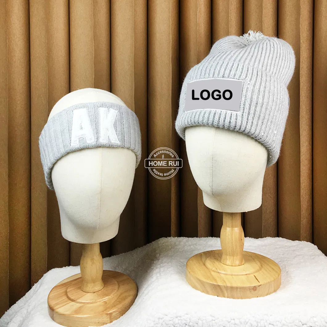 High Quality Custom Logo Women Beanies with Sequin Bright Yarn Embroidery Letter Patch Knitted Hats POM Chunky Knit Winter Caps