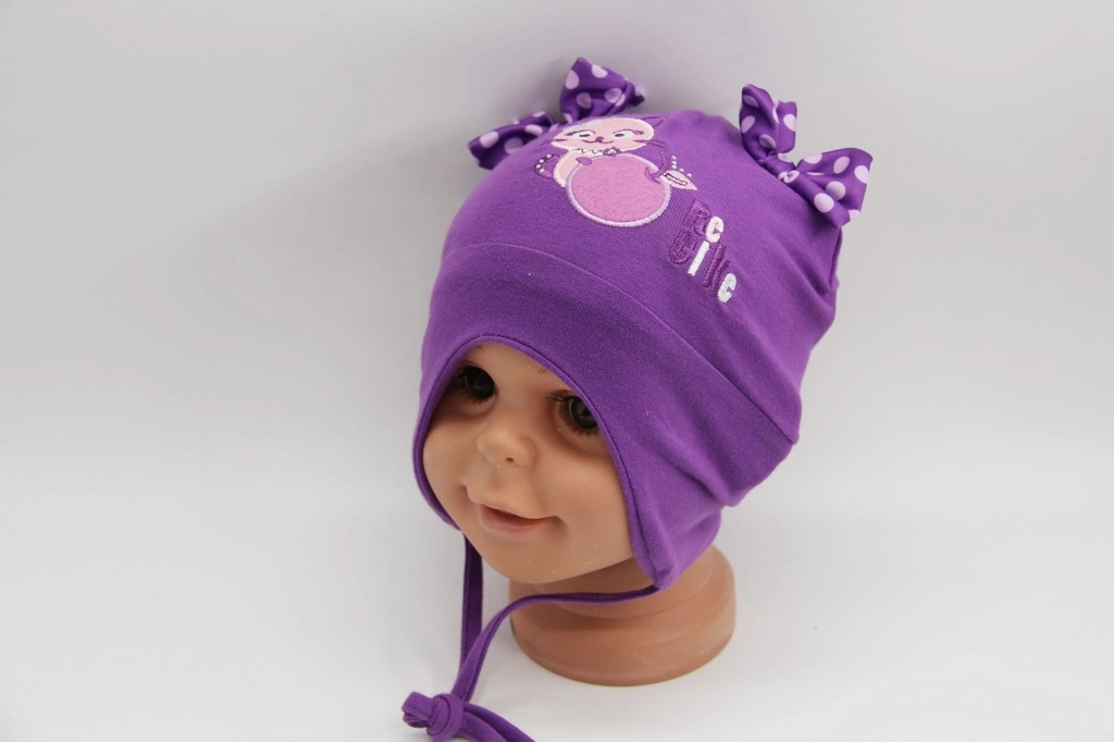 Baby Jersey Summer Hat with Cat Emrboidery and Top with Bow